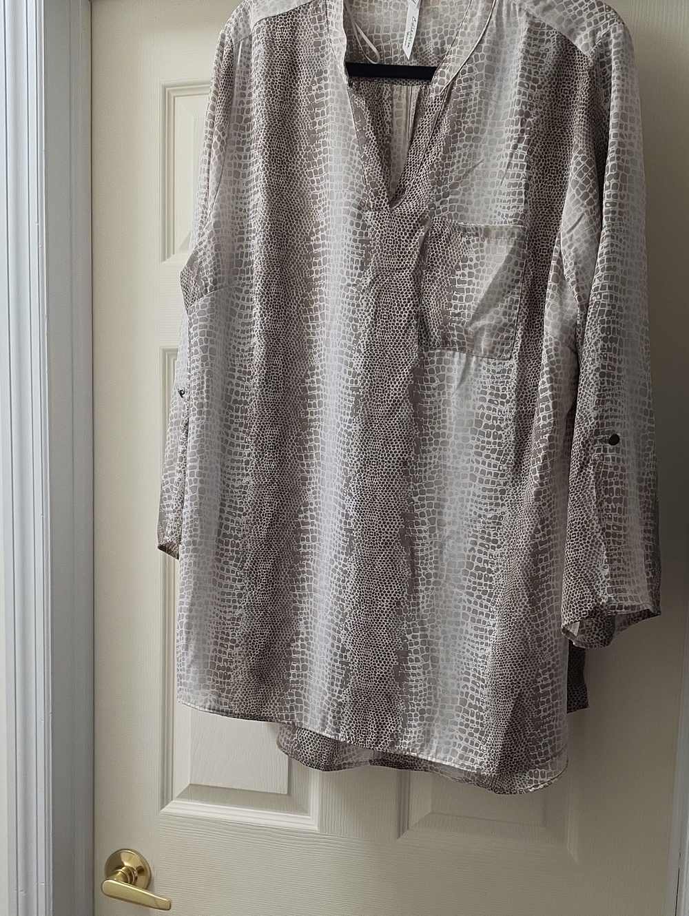 NY Collection Taupe Snake-Print V-Neck Tunic